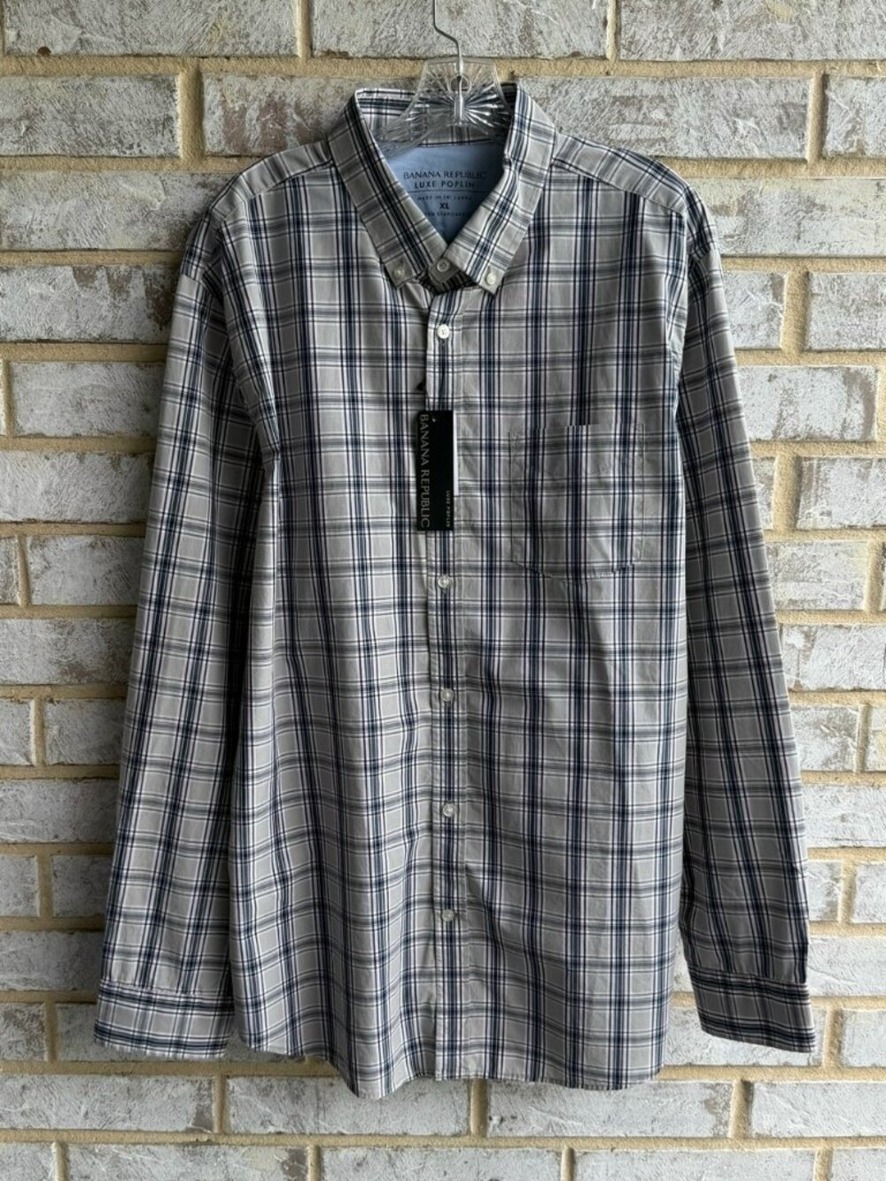 Banana Republic Luxe Poplin NWT Long Sleeve Button Up Plaid Shirt Men's Size XL
